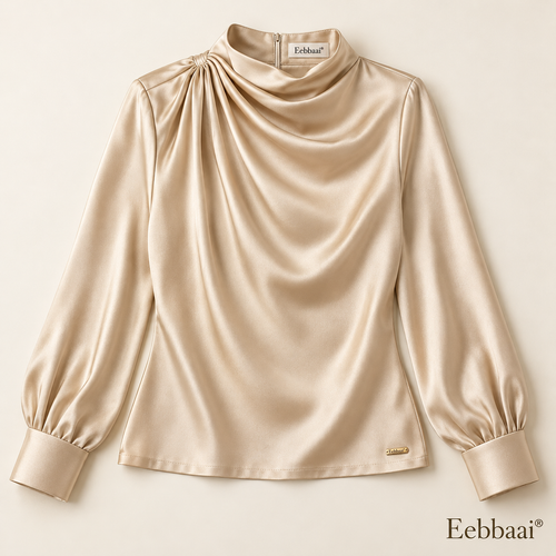 Eebbaai® Champagne Asymmetric Drape Blouse — Complete front flat lay