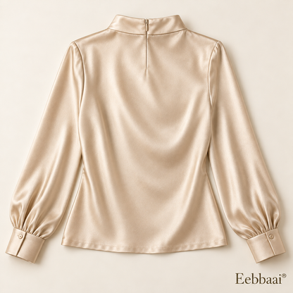 Eebbaai® Champagne Asymmetric Drape Blouse — Complete back flat lay
