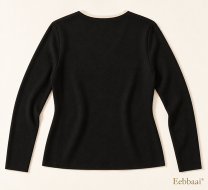 Eebbaai® Black Gold-Button Knit Cardigan — Complete back flat lay