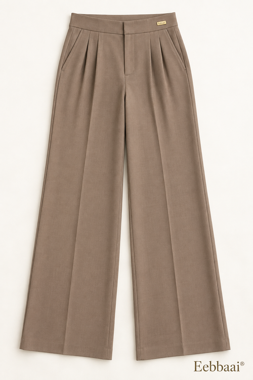 Eebbaai® Taupe Double-Pleat Tailored Trousers — Complete front flat lay