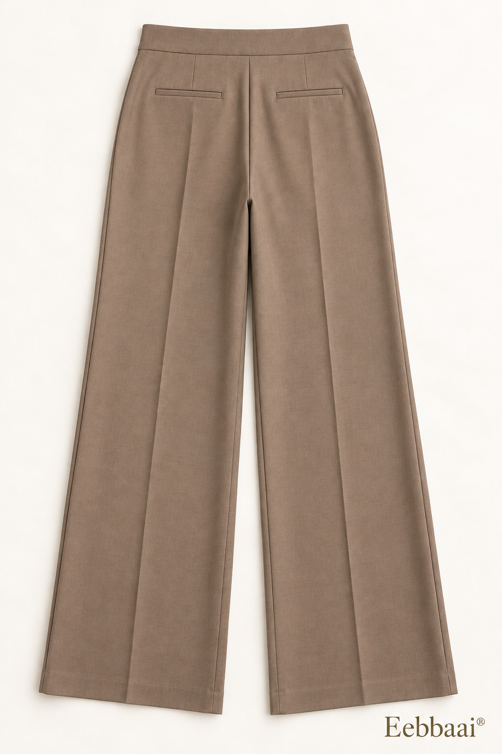 Eebbaai® Taupe Double-Pleat Tailored Trousers — Complete back flat lay
