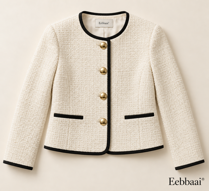 Eebbaai® Ivory Contrast-Edge Boucle Jacket — Complete front flat lay