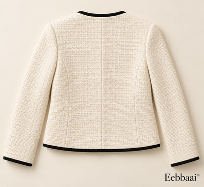 Eebbaai® Ivory Contrast-Edge Boucle Jacket — Complete back flat lay