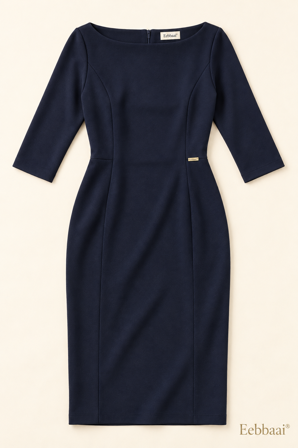 Eebbaai® Midnight Boatneck Ponte Midi Dress — Complete front flat lay