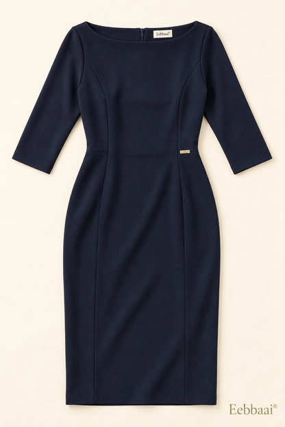 Eebbaai® Midnight Boatneck Ponte Midi Dress — Complete front flat lay