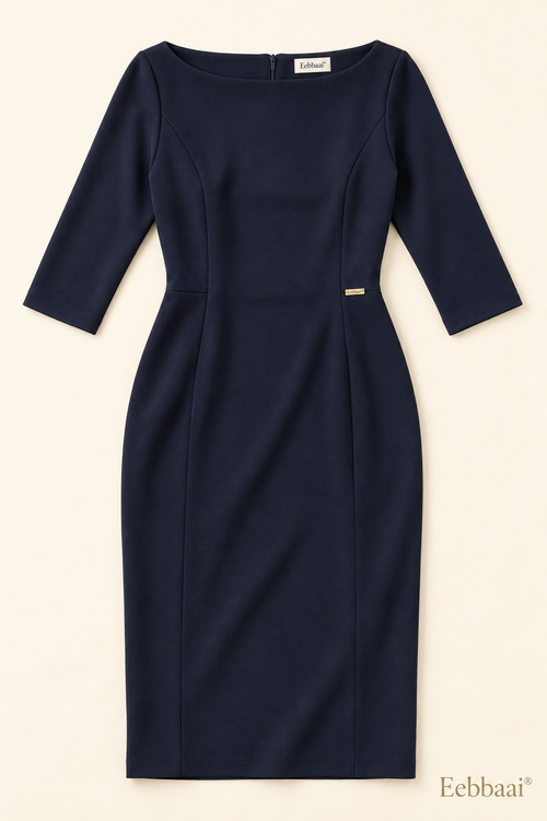 Eebbaai® Midnight Boatneck Ponte Midi Dress — Complete front flat lay
