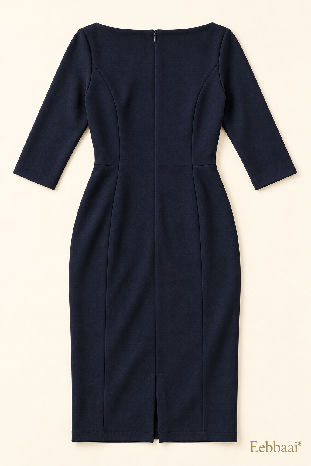 Eebbaai® Midnight Boatneck Ponte Midi Dress — Complete back flat lay