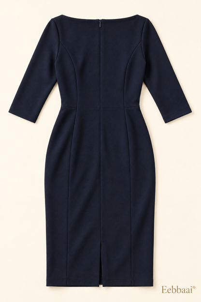 Eebbaai® Midnight Boatneck Ponte Midi Dress — Complete back flat lay