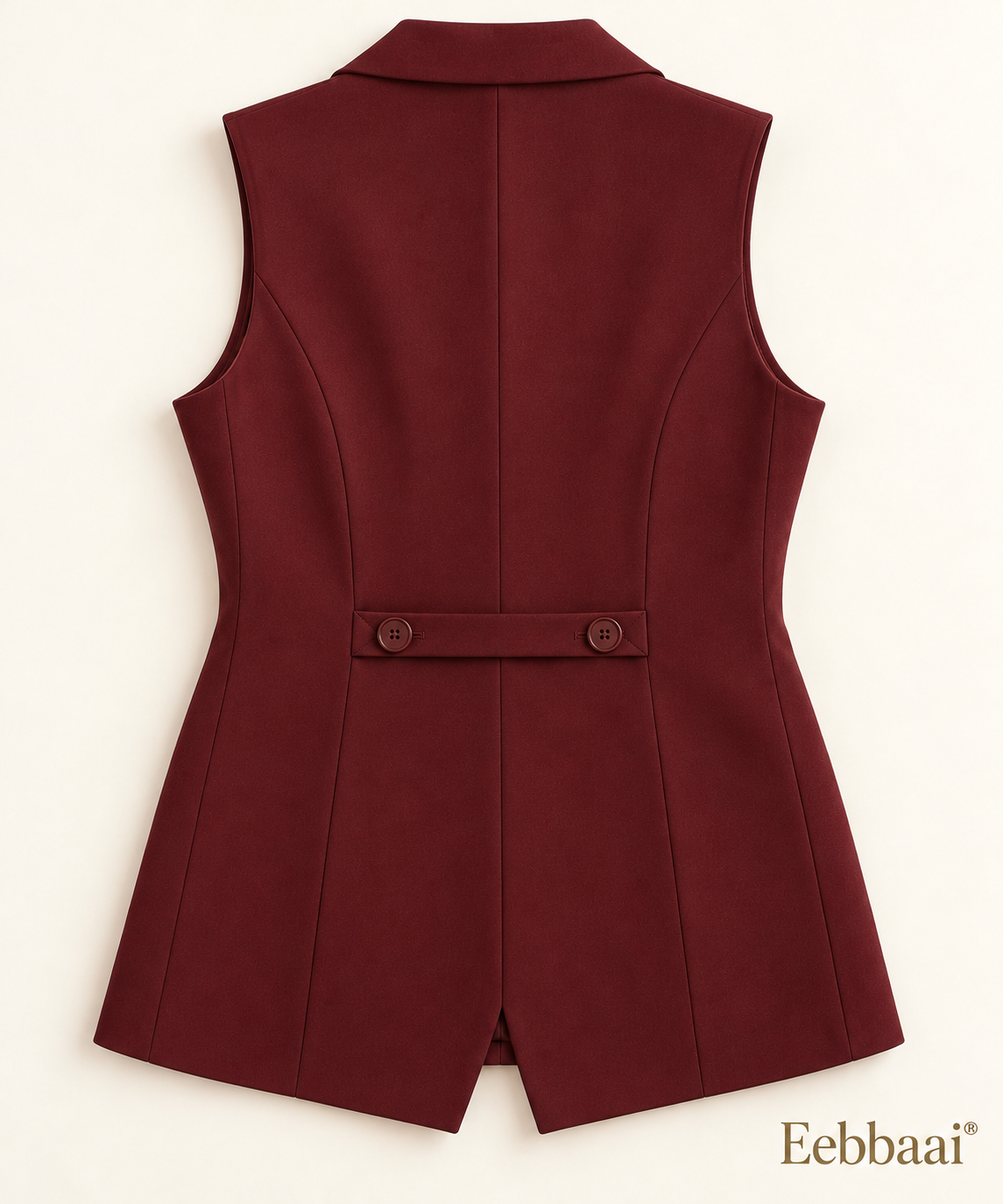 Eebbaai® Oxblood Longline Tailored Waistcoat — Complete back flat lay