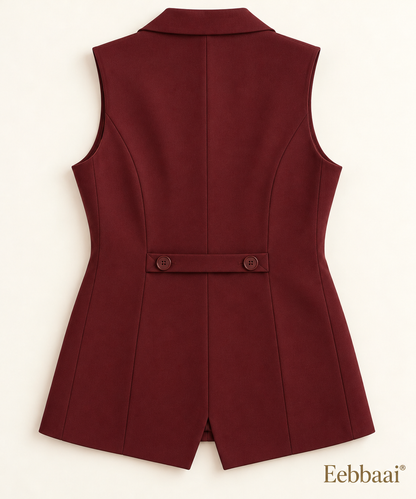 Eebbaai® Oxblood Longline Tailored Waistcoat — Complete back flat lay