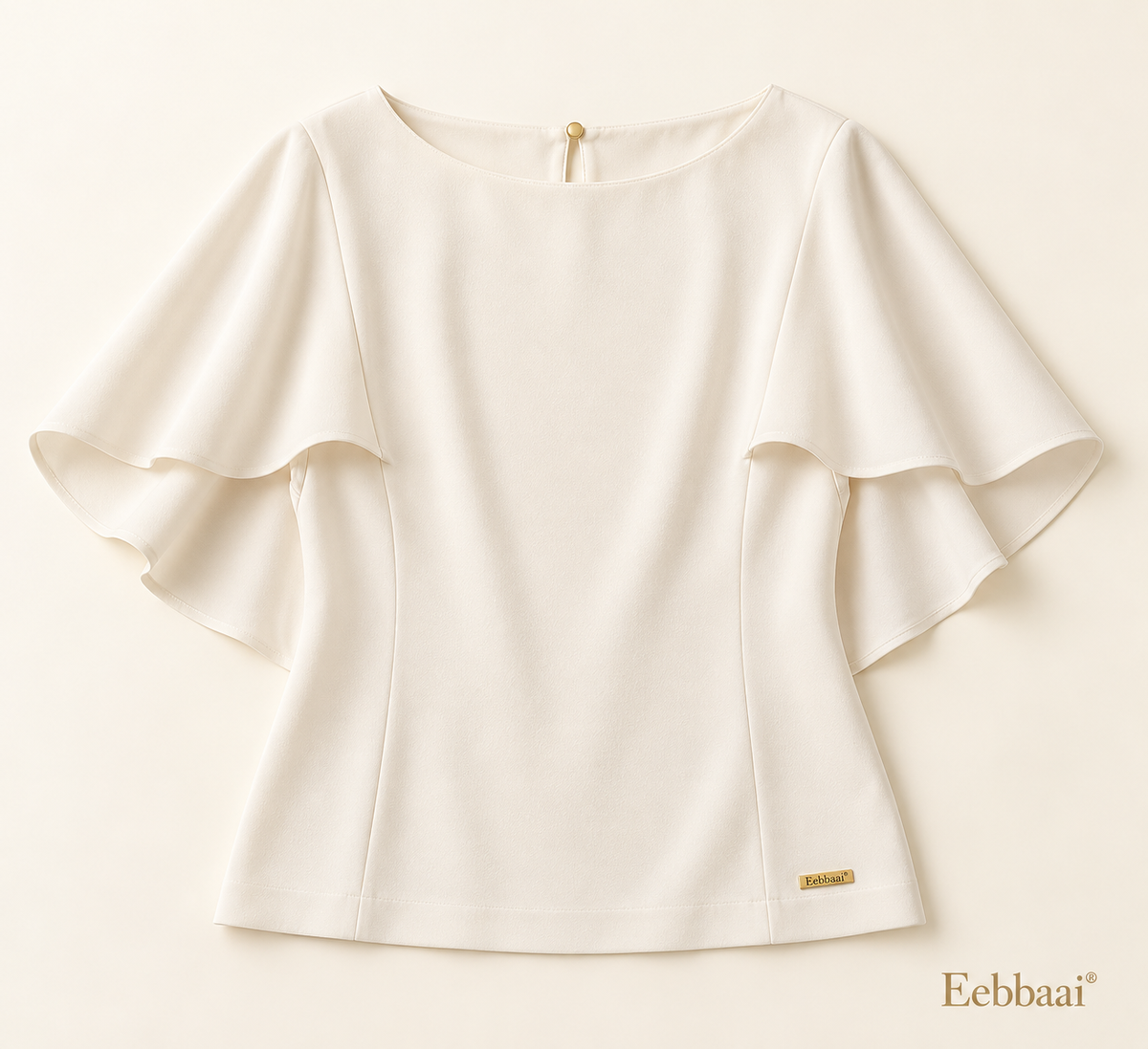 Eebbaai® Pearl Cape-Sleeve Crepe Blouse — Complete front flat lay
