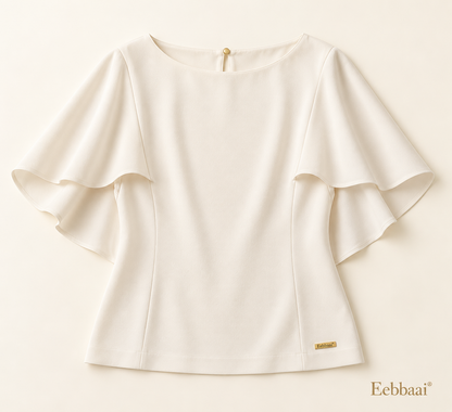 Eebbaai® Pearl Cape-Sleeve Crepe Blouse — Complete front flat lay