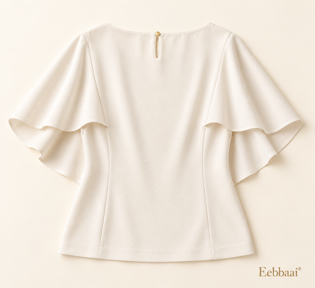 Eebbaai® Pearl Cape-Sleeve Crepe Blouse — Complete back flat lay