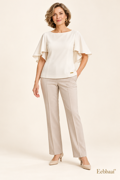 Eebbaai® Pearl Cape-Sleeve Crepe Blouse — Mature female model front view